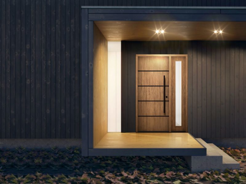 Contemporary/Modern House Style. C613 -Morgan -Contemporary Cherry Stainless Inlay - Tea with Milk -MASTERGRAIN Door