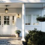 MASTERGRAIN Edge Smooth Fiberglass entry door painted in Decorator White by Sherwin Williams